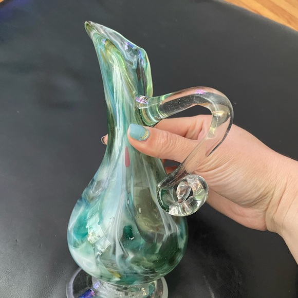 Vintage Murano Blow Art Glass Pitcher oil vase Dressing ware Decor Aqua mint - Picture 3 of 11